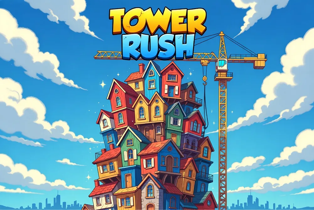 Tower Rush login crane poised over the city skyline