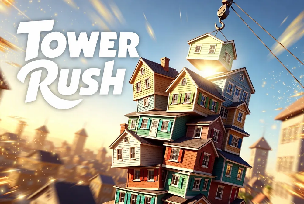 Tower Rush promo code and welcome bonus panel at golden hour